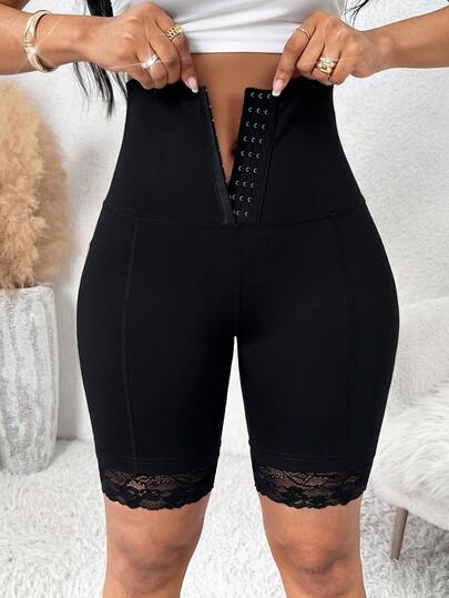 SHEIN Lady Women's Solid Color Waist Button-Up Design Casual Sexy Base Shorts Gym Workout Black Summer