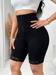 SHEIN Lady 女款素色腰部鈕扣設計休閒基本款短褲 - 黑色 - 查看 4