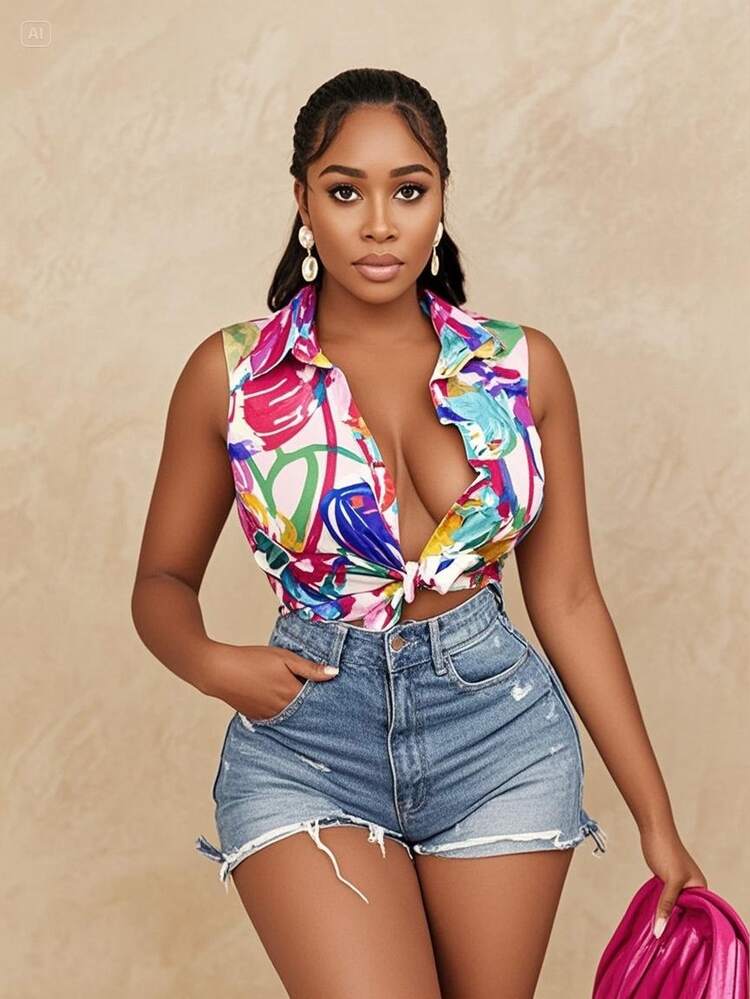 BamGleam Novelty Green Plant Printed Button-Down Shirt, Colorful Summer & Spring Travel Vacation Wear - Multicolor - View 4