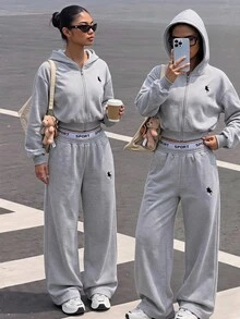 青少年女孩秋冬運動套裝：連帽衫、拉鍊開襟衫與寬鬆運動長褲 - 灰色 - 查看 3