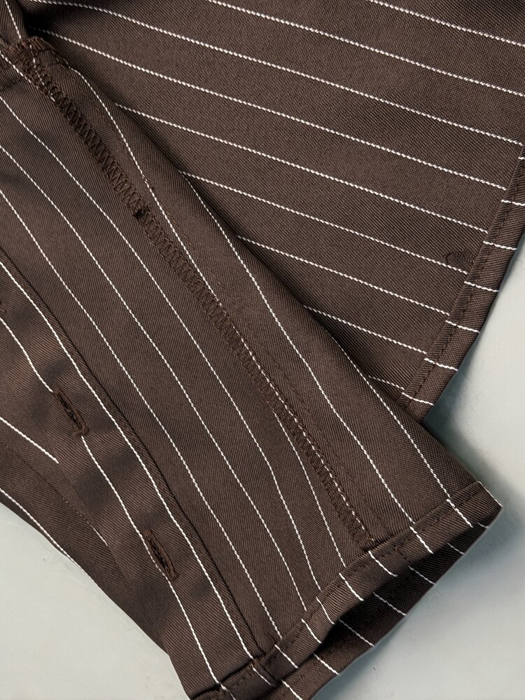 SHEIN PETITE Women Cotton Striped Stand Collar Single-Breasted - Brown - View 9
