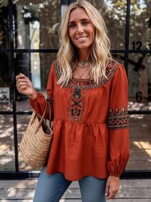 Breezaya Blus Kasual Wanita Motif Bunga untuk Liburan - Jeruk - View 5