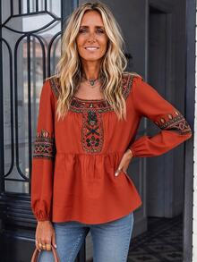 Breezaya Blus Kasual Wanita Motif Bunga untuk Liburan - Jeruk - View 4