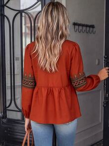 Breezaya Blus Kasual Wanita Motif Bunga untuk Liburan - Jeruk - View 2