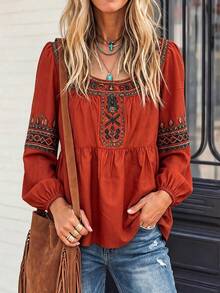 Breezaya Blus Kasual Wanita Motif Bunga untuk Liburan - Jeruk - View 7