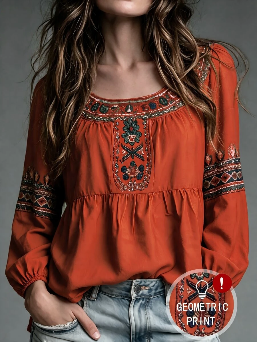Breezaya Blus Kasual Wanita Motif Bunga untuk Liburan - Jeruk - View 1