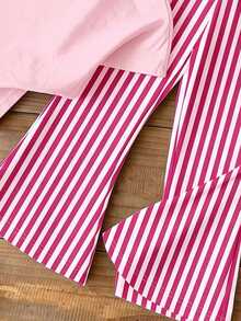 Baby Girl Wave & Slogan Graphic Tee & Striped Print Pants Set - Multicolor - View 4