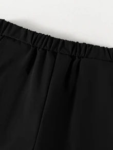 SHEIN 幼童男童條紋印花短袖圓領T恤與鬆緊腰工裝褲套裝，白色T恤搭配橄欖綠工裝褲 - 彩色 - 查看 3