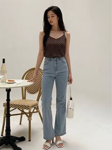 DAZY 女款波點休閒百搭日常細肩帶背心上衣 - 棕色 - 查看 4
