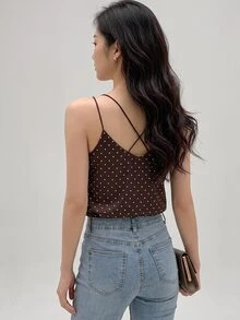 DAZY 女款波點休閒百搭日常細肩帶背心上衣 - 棕色 - 查看 5