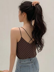 DAZY 女款波點休閒百搭日常細肩帶背心上衣 - 棕色 - 查看 2