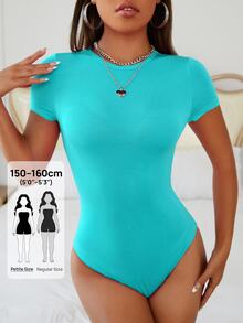 SHEIN PETITE Body de corte ajustado liso, para mujeres de talla pequeña - Azul menta - Ver 8