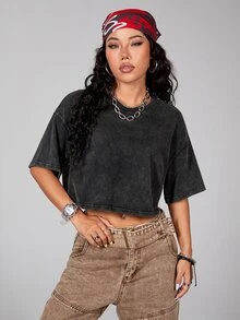 Coolane 女款四季外出性感街頭風 Y2K 時尚哥德龐克復古學院風水洗黑寬鬆短版露腰上衣休閒襯衫 - 黑色 - 查看 9