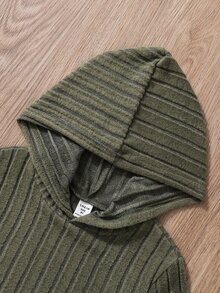 SHEIN 2件組 羅紋短版上衣與喇叭褲套裝，秋季穿搭，秋季上衣，舒適軍綠色連帽設計 - 軍綠色 - 查看 5