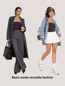 SHEIN BASICS 女款夏季露肩上衣上衣 - 紫色 - 查看 8