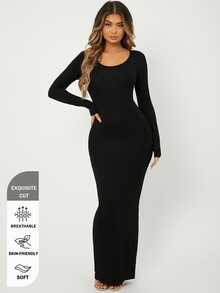 Radiana Solid Maxi Bodycon Dress,Tea Party Dress - Black - View 6