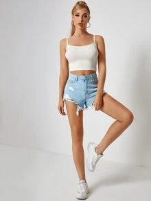 SHEIN BAE لباس علوي كامي قصير بلون موحد - أبيض - مشاهدة 4