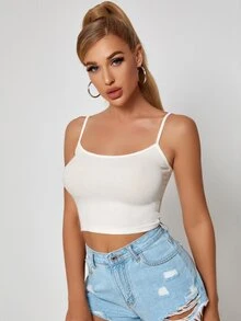 SHEIN BAE لباس علوي كامي قصير بلون موحد - أبيض - مشاهدة 7