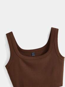 SHEIN BASICS 女款純色短版背心上衣 夏季款 - 巧克力棕 - 查看 4