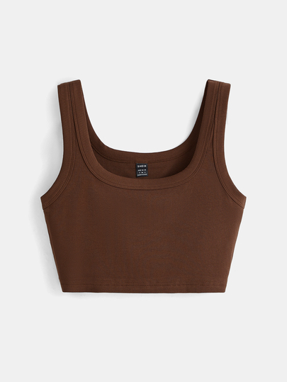 SHEIN BASICS Solid Crop Tank Top Summer For Women