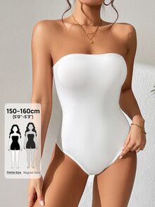 SHEIN PETITE Women Solid Tube Summer Bodysuit ,Petite Women - White - View 7
