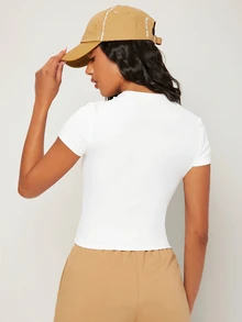 SHEIN BASICS Áo thun ôm dáng màu trơn cơ bản cho mùa hè - trắng - Xem 2