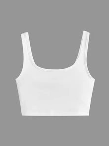 SHEIN BASICS 1入組大圓領素色短款背心 - 白色 - 查看 1