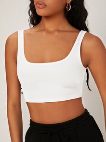 SHEIN BASICS 1入組大圓領素色短款背心 - 白色 - 查看 5