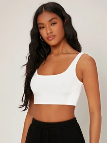 SHEIN BASICS 1入組大圓領素色短款背心 - 白色 - 查看 7
