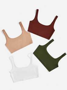 SHEIN BASICS 1入組大圓領素色短款背心 - 白色 - 查看 2