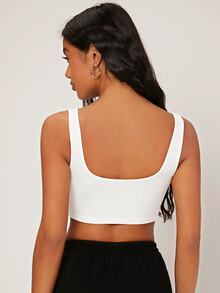 SHEIN BASICS 1入組大圓領素色短款背心 - 白色 - 查看 6