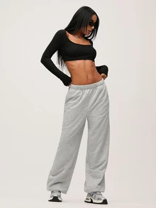 SHEIN BASICS White Knit Women's Slim Fit Crop Top With  Letter & Heart Pattern Tops For Women Black Tops - Black - View 5