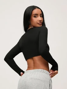 SHEIN BASICS White Knit Women's Slim Fit Crop Top With  Letter & Heart Pattern Tops For Women Black Tops - Black - View 3