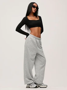SHEIN BASICS White Knit Women's Slim Fit Crop Top With  Letter & Heart Pattern Tops For Women Black Tops - Black - View 4
