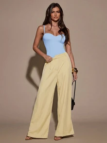 SHEIN BAE 女士纯色简约休闲连体衣 - 淺藍色 - 查看 3
