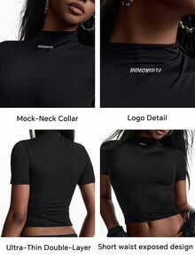 Innovista Innovista Women's Long Sleeve UPF 40+ Sports Sweatshirt Gym Sweatshirt Workout Sweatshirt Running Sweatshirt Sportswear Activewear Breathable Quick Dry Seamless High Stretch - Black - View 8