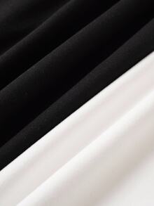 SHEIN BASICS 2pcs/Set Women Solid Color Knitted Round Neck Long Sleeve Bodysuit Black And White Summer Basic Day Time Office Modest Casual Evening - Black and White - View 5