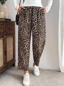 EMERY ROSE Women's Leopard Print Pocket Casual Ugly Daily Wear Long Pants Vacation Beige Summer - Brown - View 7