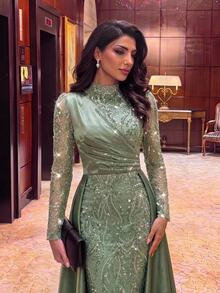Aureia فستان رسمي أنيق مزين بالترتر المتباين - أخضر - مشاهدة 4