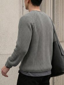 Claim Dot 男士純色休閒百搭日常穿著長袖針織衫 - 灰色 - 查看 2