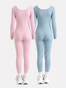 SHEIN 青少年女孩長袖連身褲，度假、日常穿著 - 彩色 - 查看 2