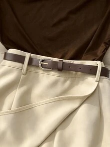 Franclia 夏季新款休闲百搭黑色褶皱不对称肩部紧身短袖上衣搭配卡其色短裤，女士抽绳短裤裙，春夏两件套，女士休闲套装裤，春季女士两件套休闲套装，春夏服装，女士夏季穿搭，适合度假和通勤。 - 棕色 - 查看 3
