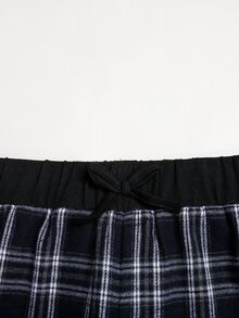 SHEIN Tween Girl Plaid Print Kids Elastic Waist Wide Leg Pants - Navy Blue - View 6