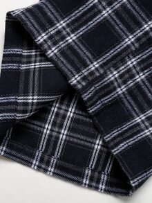 SHEIN Tween Girl Plaid Print Kids Elastic Waist Wide Leg Pants - Navy Blue - View 7