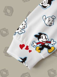 Betty Boop x SHEIN Plus Size Women's Crew Neck Sweatshirt All-Over Print Fall - White - View 4