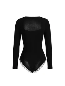ROMWE PUNK Contrast Lace Sweetheart Neck Cross Detail Bodysuit - Multicolor - View 6