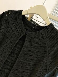 Franclia New Niche Design Striped Round Neck Unique Versatile Slimming Women's Cardigan Back-To-School Everyday School Black Autumn Casual Basic - Black - View 7