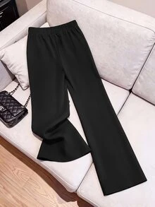 Juhart Plus Size Elegant Stylish Commuter Style Decorative Button Pants Fall Office Formal Black And Gold - Black - View 2