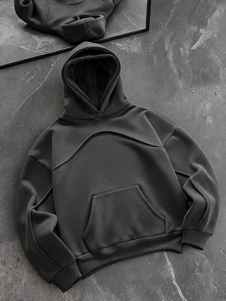 AXEPEAK Men's American Deconstructed Curved Split Casual Vacation Hoodie - Dark Grey - View 1