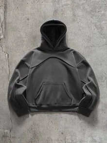 AXEPEAK Men's American Deconstructed Curved Split Casual Vacation Hoodie - Dark Grey - View 2